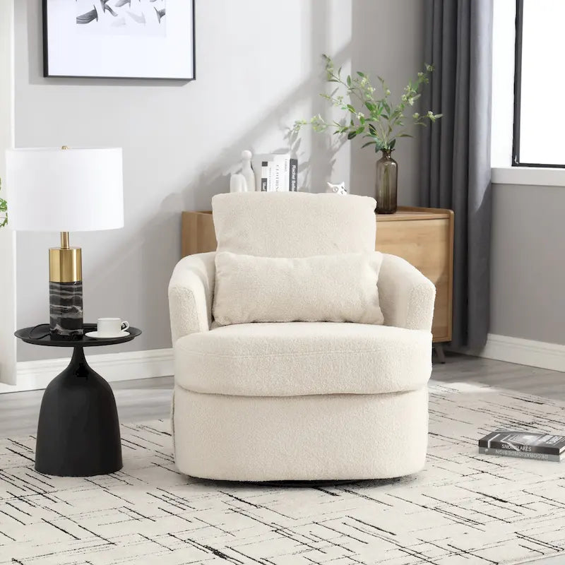Fauteuil rond pivotant 360° Teddy blanc 32,68" avec base en métal