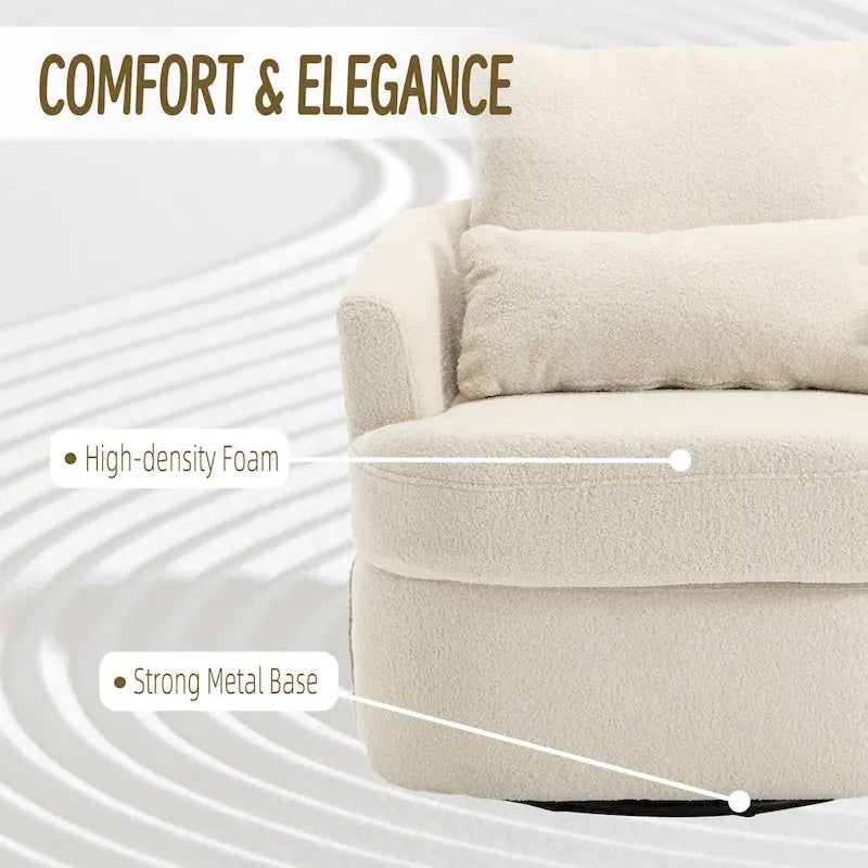 Fauteuil rond pivotant 360° Teddy blanc 32,68" avec base en métal