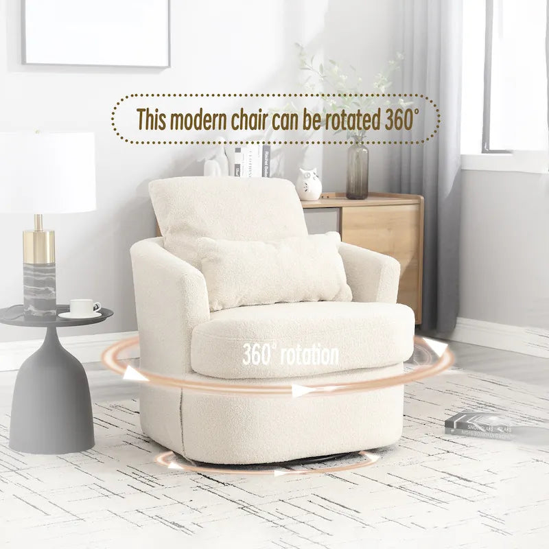 Fauteuil rond pivotant 360° Teddy blanc 32,68" avec base en métal