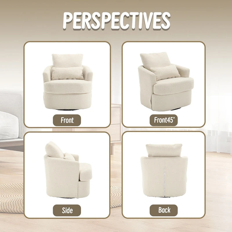 Fauteuil rond pivotant 360° Teddy blanc 32,68" avec base en métal