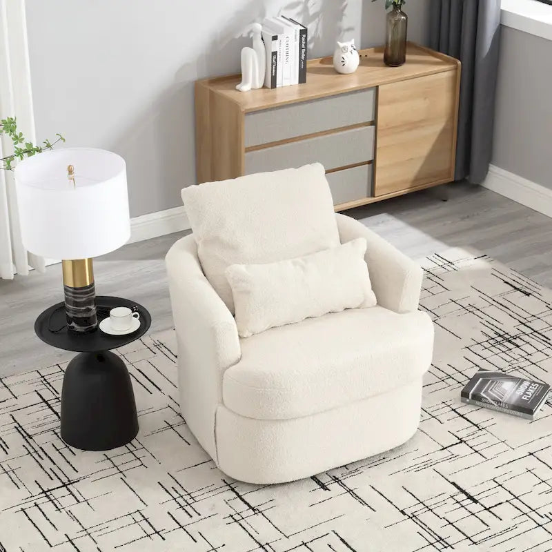 Fauteuil rond pivotant 360° Teddy blanc 32,68" avec base en métal