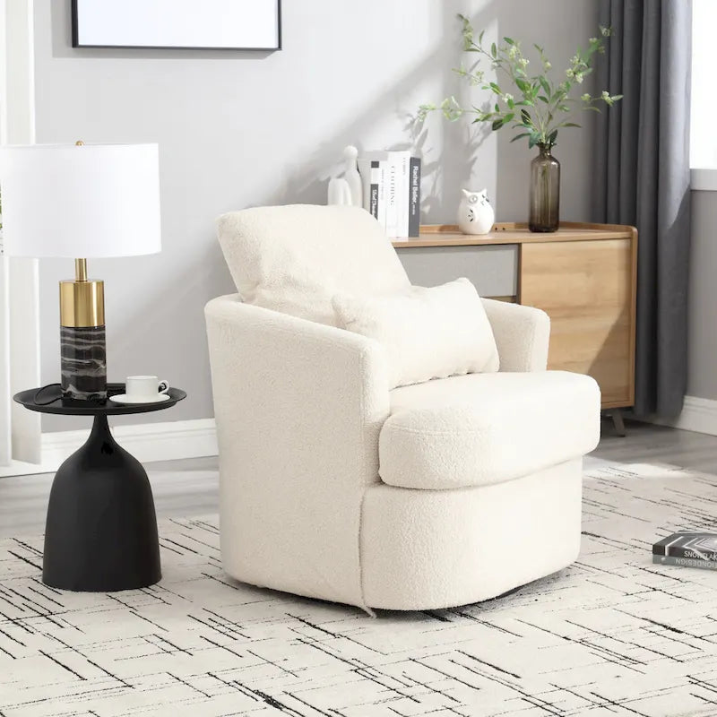 Fauteuil rond pivotant 360° Teddy blanc 32,68" avec base en métal