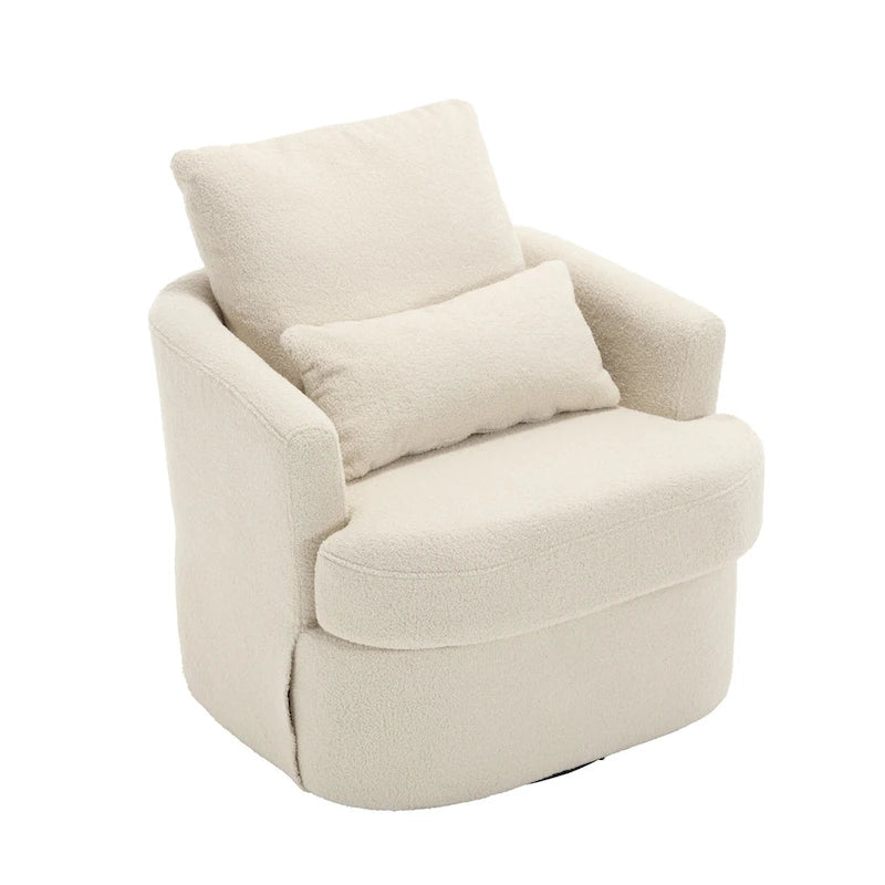 Fauteuil rond pivotant 360° Teddy blanc 32,68" avec base en métal