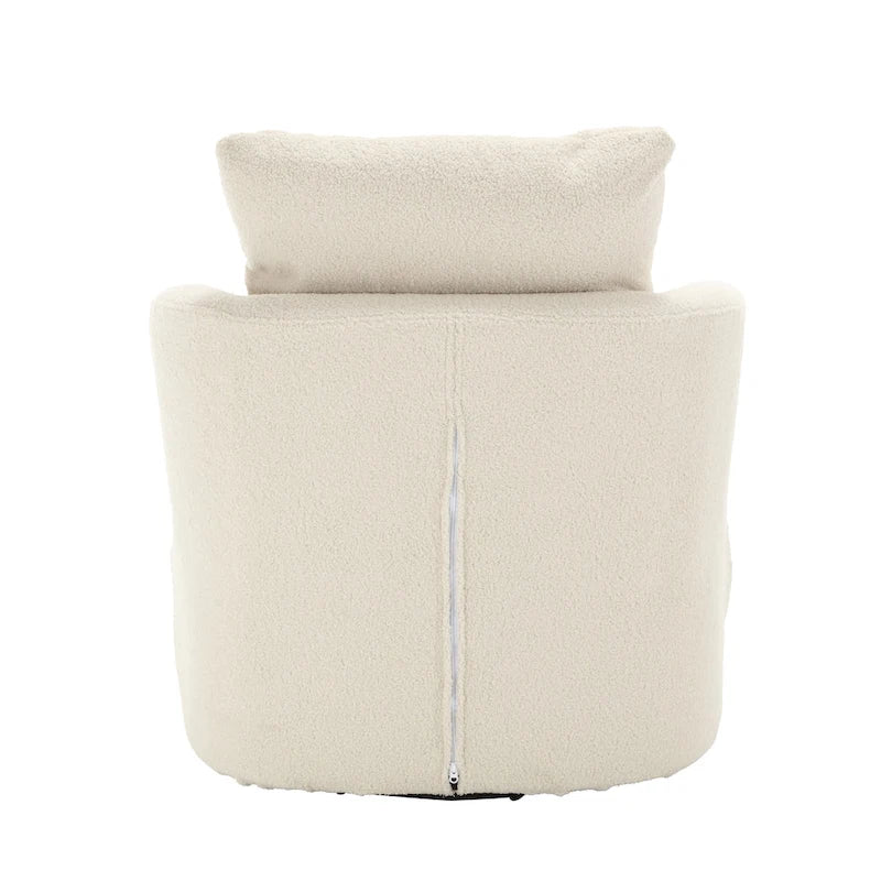 Fauteuil rond pivotant 360° Teddy blanc 32,68" avec base en métal