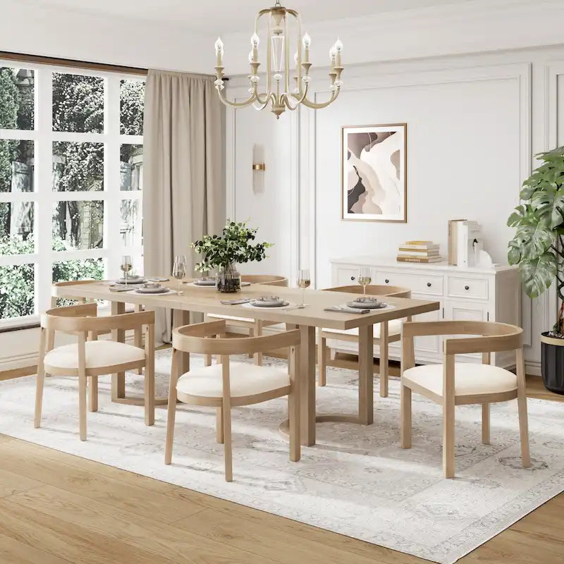 Ensemble de salle à manger avec table de 95 pouces et chaises capitonnées avec accoudoirs
