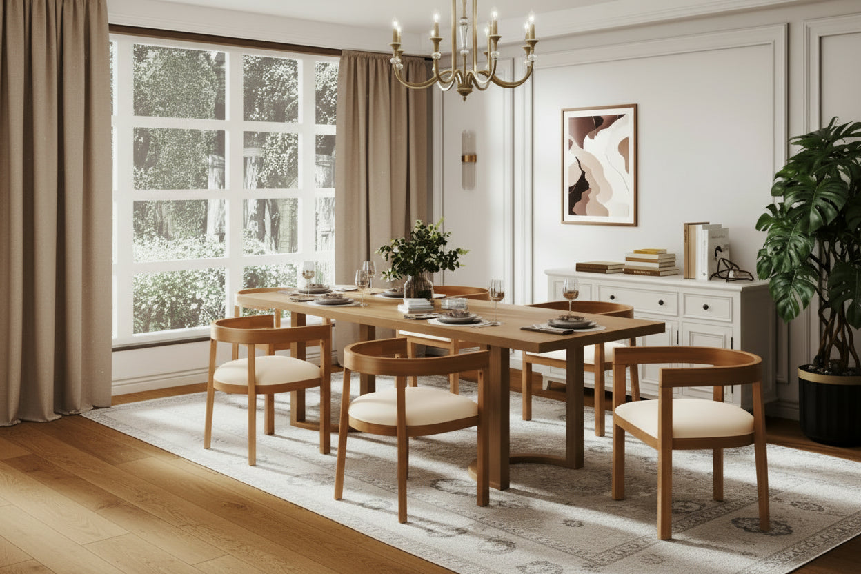 Christopher Knight Home - Livia 95-Inch Table and Upholstered Arm Chairs Dining Set