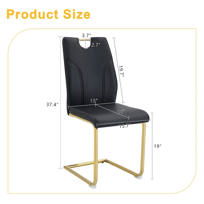 Ensemble de chaises de salle à manger en PU, chaises de salle à manger noires au design unique, matériau PU, pieds de chaise en métal doré (lot de 4)
