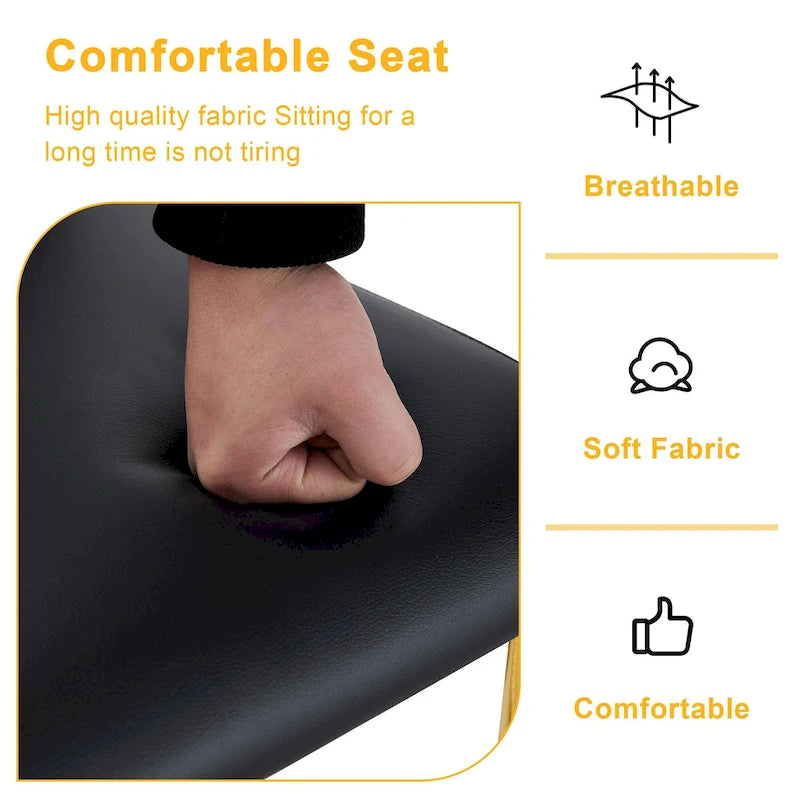 Ensemble de chaises de salle à manger en PU, chaises de salle à manger noires au design unique, matériau PU, pieds de chaise en métal doré (lot de 4)