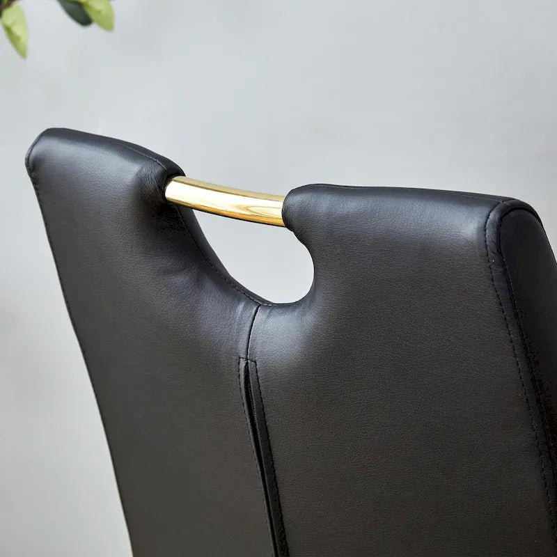 Ensemble de chaises de salle à manger en PU, chaises de salle à manger noires au design unique, matériau PU, pieds de chaise en métal doré (lot de 4)