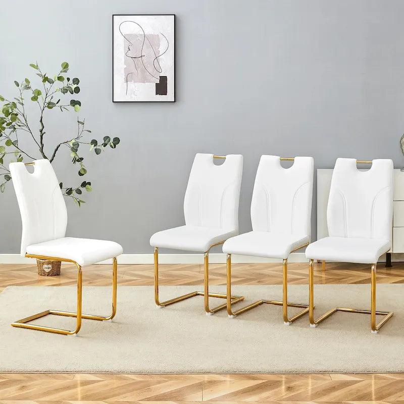 Ensemble de chaises de salle à manger en PU, chaises de salle à manger noires au design unique, matériau PU, pieds de chaise en métal doré (lot de 4)