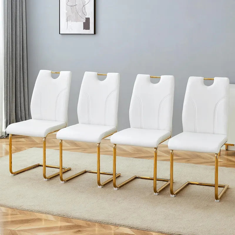 Ensemble de chaises de salle à manger en PU, chaises de salle à manger noires au design unique, matériau PU, pieds de chaise en métal doré (lot de 4)