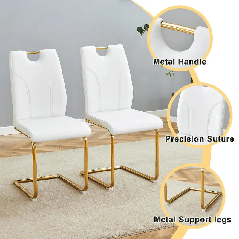 Ensemble de chaises de salle à manger en PU, chaises de salle à manger noires au design unique, matériau PU, pieds de chaise en métal doré (lot de 4)