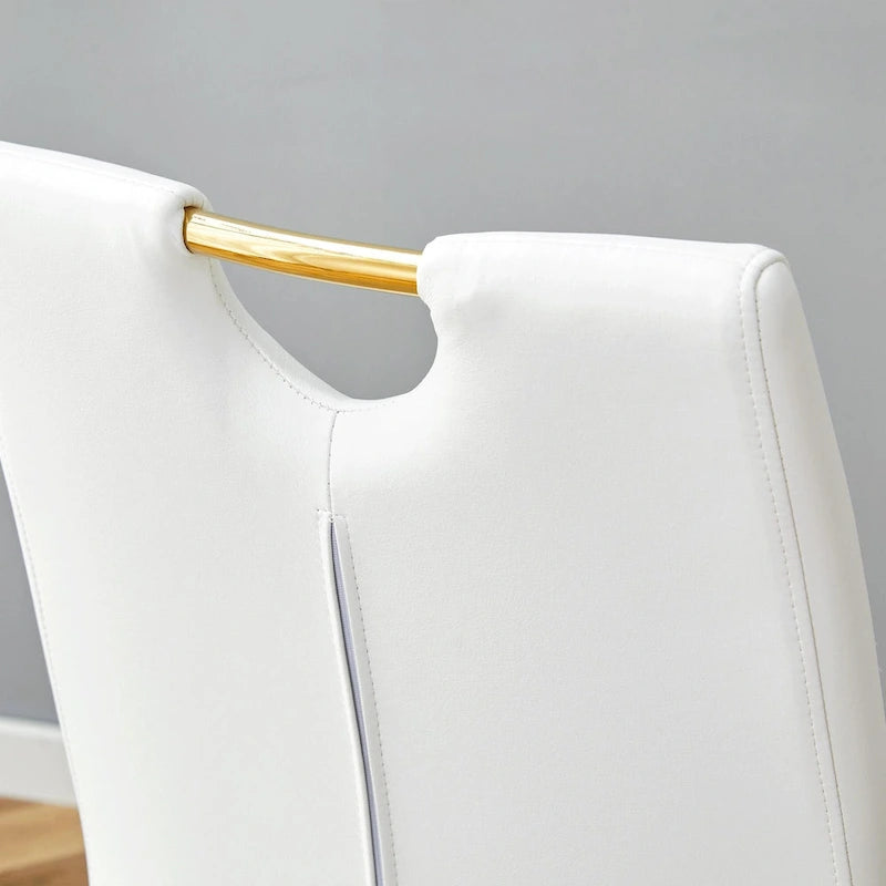 Ensemble de chaises de salle à manger en PU, chaises de salle à manger noires au design unique, matériau PU, pieds de chaise en métal doré (lot de 4)