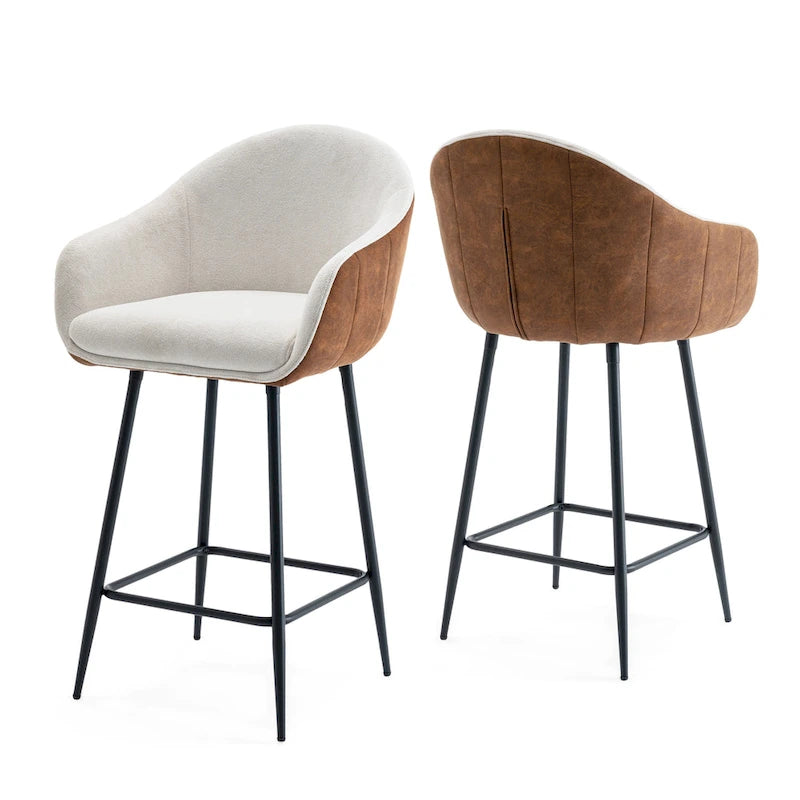Tabourets de comptoir rembourrés modernes de 26,5 po, ensemble de 2 chaises de bar avec pieds en métal et siège rembourré, beige+marron