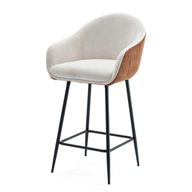 Tabourets de comptoir rembourrés modernes de 26,5 po, ensemble de 2 chaises de bar avec pieds en métal et siège rembourré, beige+marron