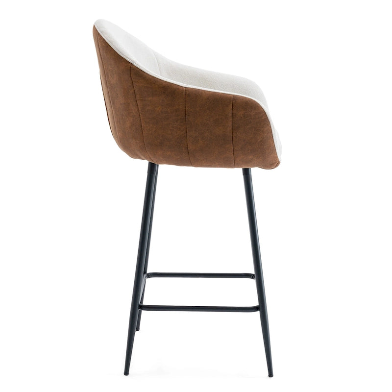 Tabourets de comptoir rembourrés modernes de 26,5 po, ensemble de 2 chaises de bar avec pieds en métal et siège rembourré, beige+marron
