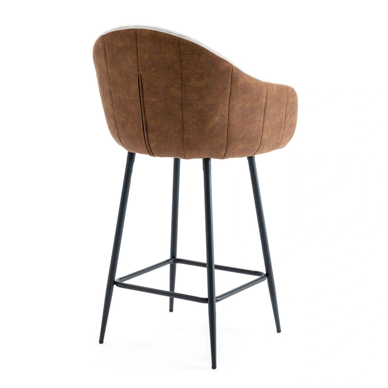 Tabourets de comptoir rembourrés modernes de 26,5 po, ensemble de 2 chaises de bar avec pieds en métal et siège rembourré, beige+marron