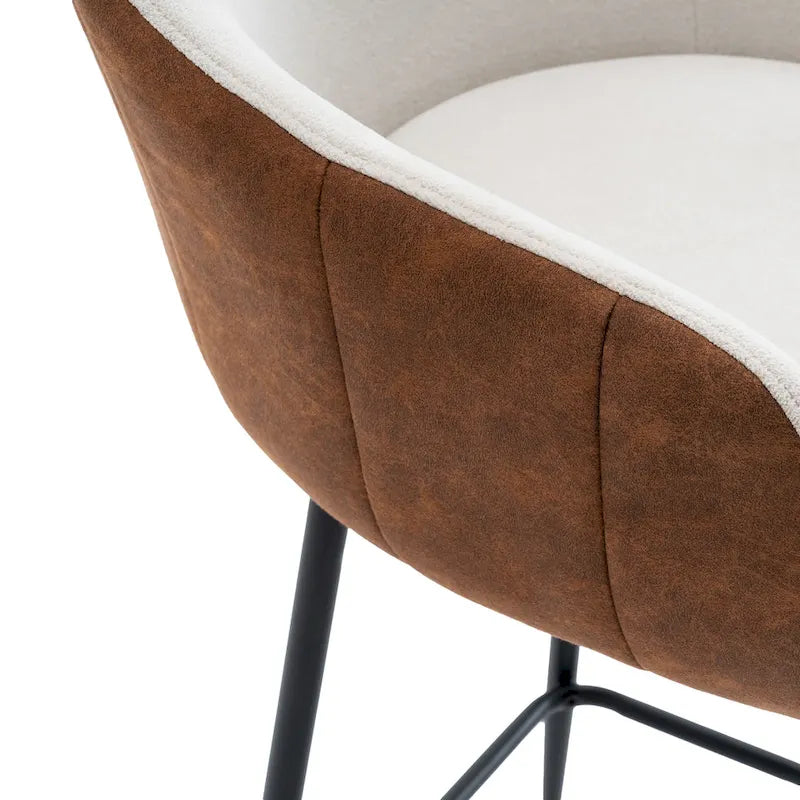 Tabourets de comptoir rembourrés modernes de 26,5 po, ensemble de 2 chaises de bar avec pieds en métal et siège rembourré, beige+marron