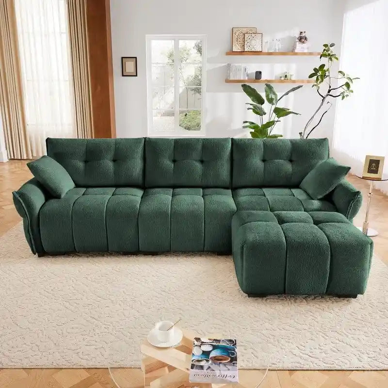110,2 Canapé trois places en chenille, 1 pouf