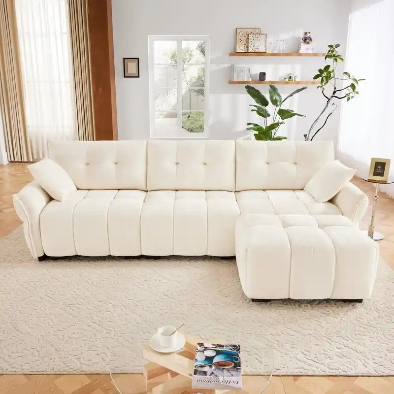110,2 Canapé trois places en chenille, 1 pouf