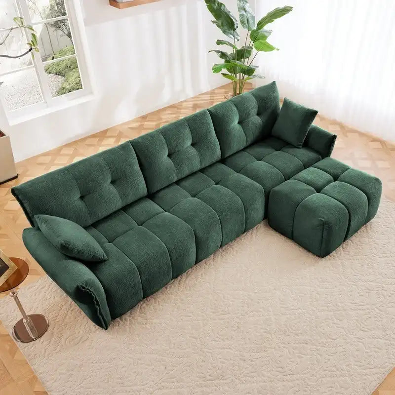 110,2 Canapé trois places en chenille, 1 pouf