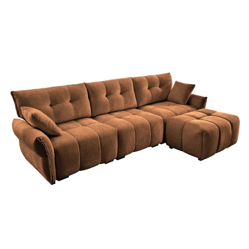 110,2 Canapé trois places en chenille, 1 pouf