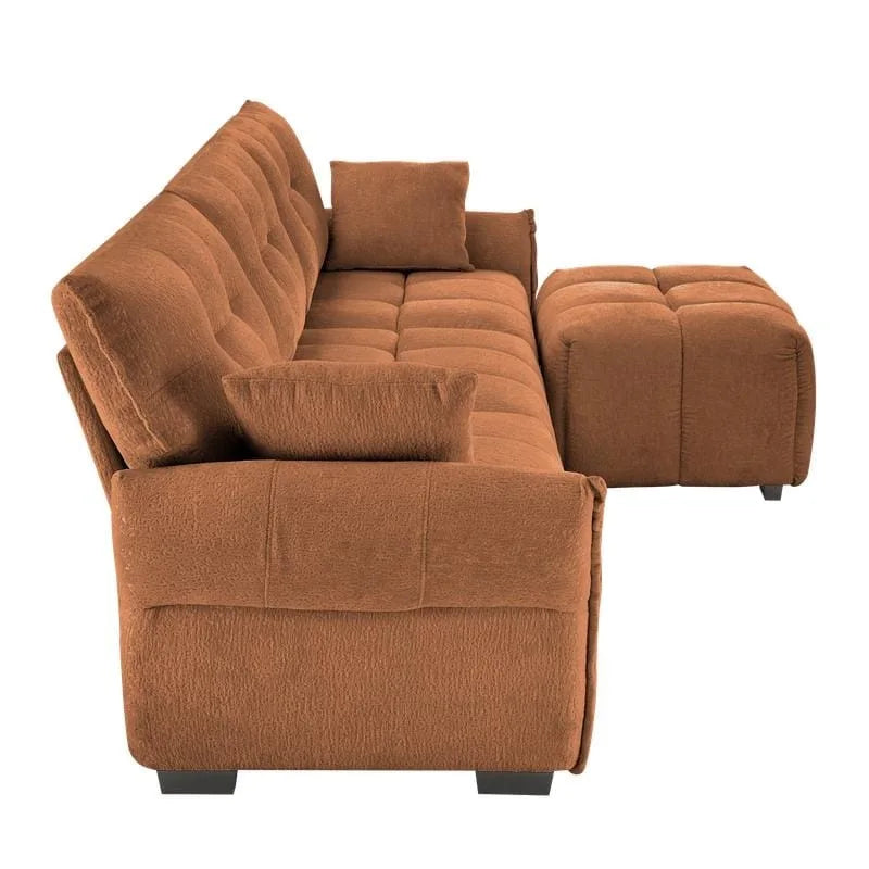 110,2 Canapé trois places en chenille, 1 pouf
