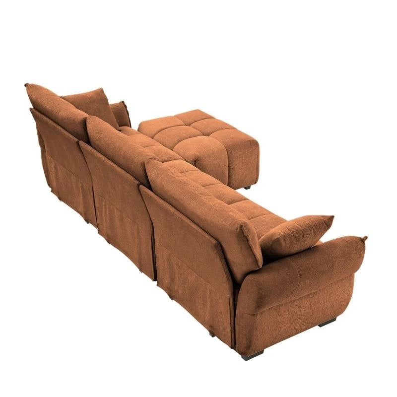110,2 Canapé trois places en chenille, 1 pouf