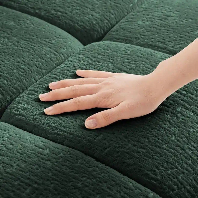 110,2 Canapé trois places en chenille, 1 pouf
