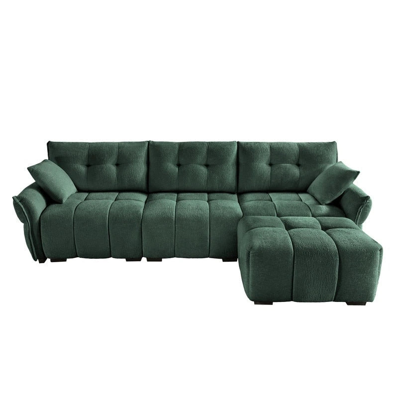 110,2 Canapé trois places en chenille, 1 pouf