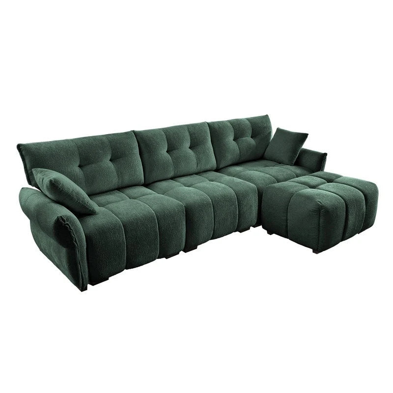 110,2 Canapé trois places en chenille, 1 pouf
