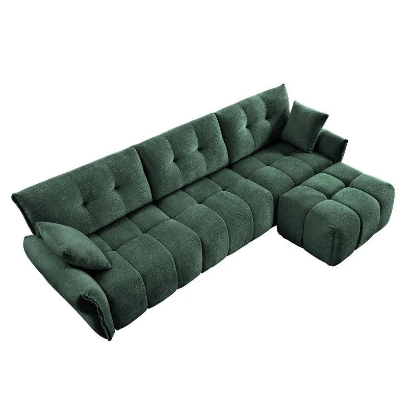 110,2 Canapé trois places en chenille, 1 pouf
