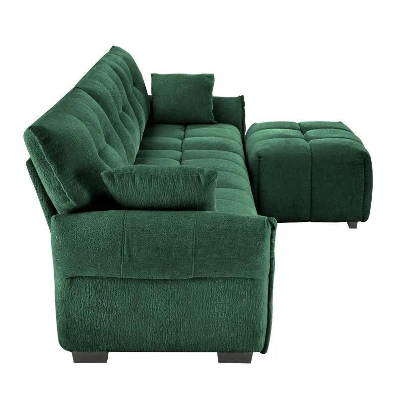 110,2 Canapé trois places en chenille, 1 pouf