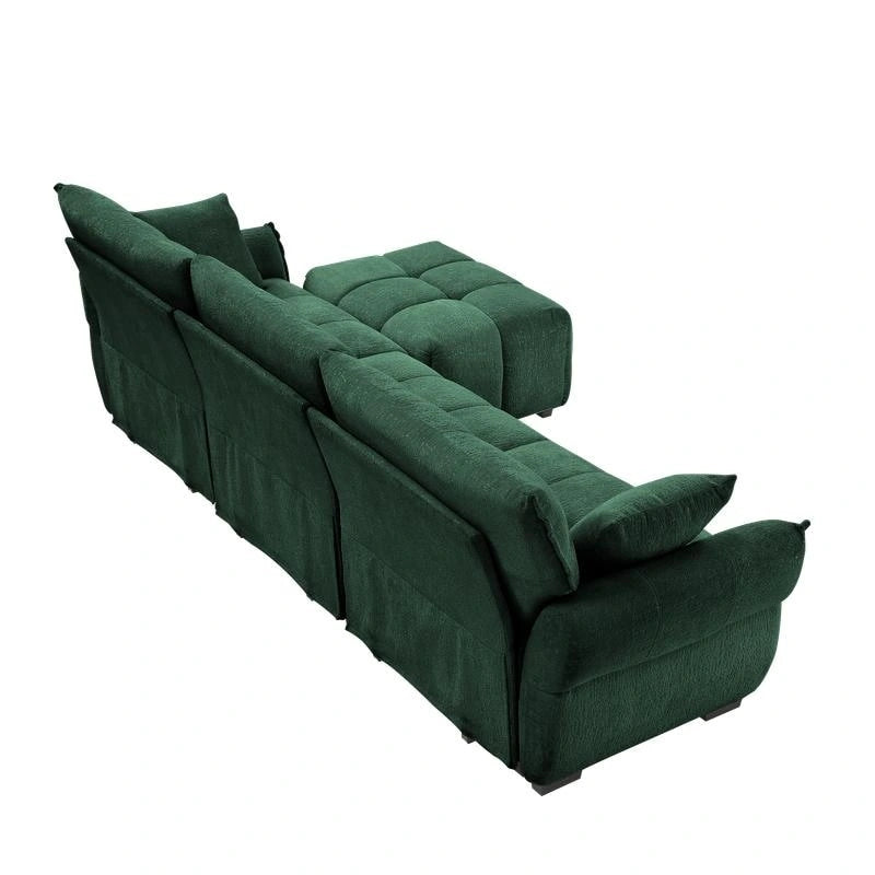 110,2 Canapé trois places en chenille, 1 pouf