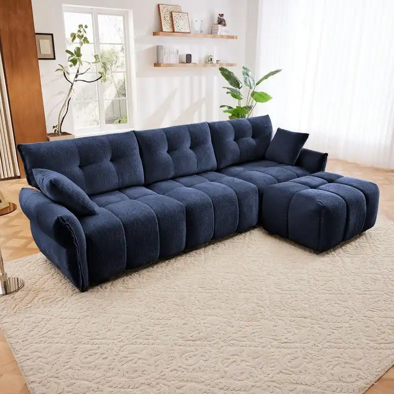 110,2 Canapé trois places en chenille, 1 pouf