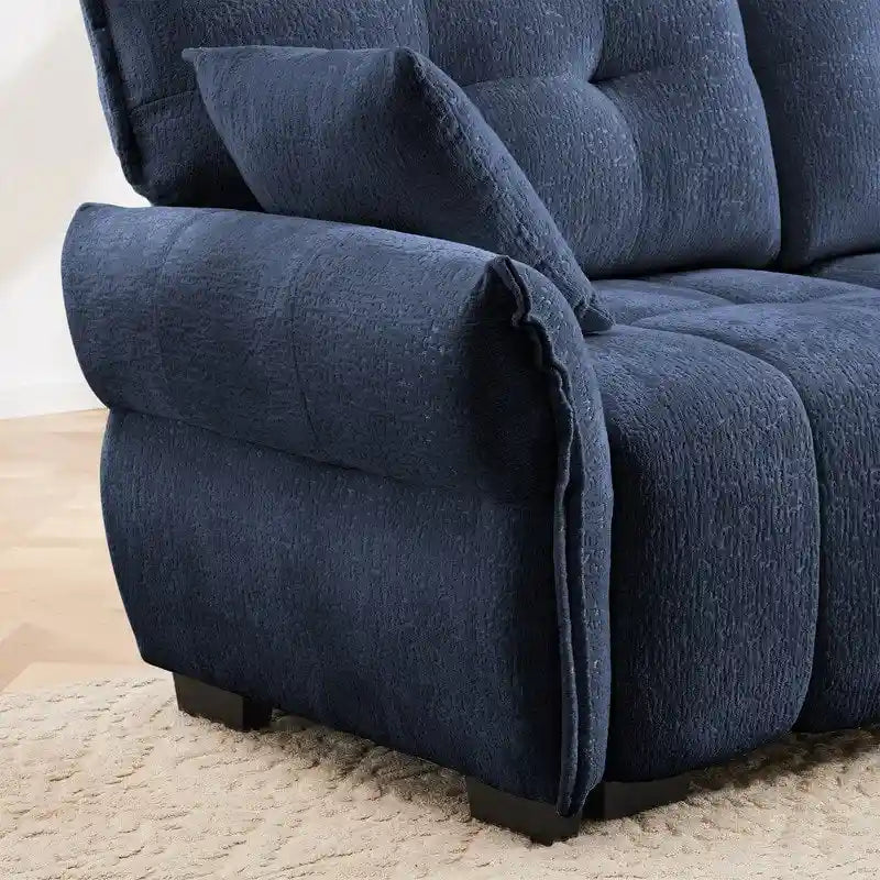 110,2 Canapé trois places en chenille, 1 pouf