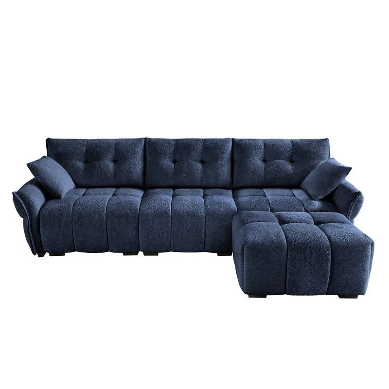 110,2 Canapé trois places en chenille, 1 pouf