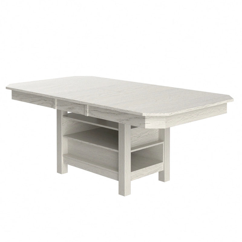 Table à manger rectangulaire extensible moderne en bois massif de 198 cm avec étagère de rangement à 3 niveaux