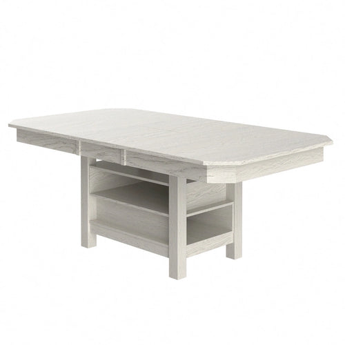 Table à manger rectangulaire extensible moderne en bois massif de 198 cm avec étagère de rangement à 3 niveaux