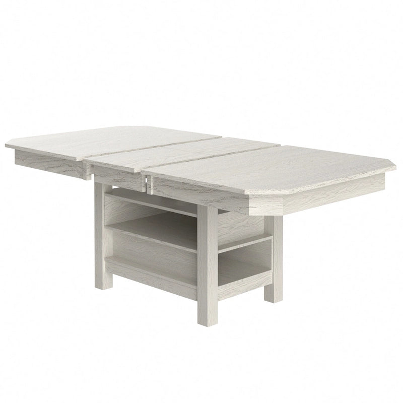 Table à manger rectangulaire extensible moderne en bois massif de 198 cm avec étagère de rangement à 3 niveaux