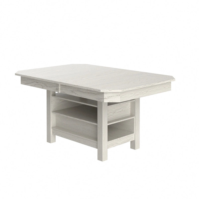 Table à manger rectangulaire extensible moderne en bois massif de 198 cm avec étagère de rangement à 3 niveaux