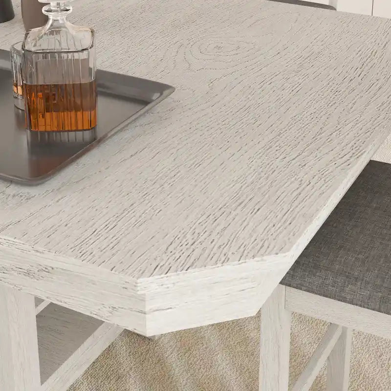 Table à manger rectangulaire extensible moderne en bois massif de 198 cm avec étagère de rangement à 3 niveaux