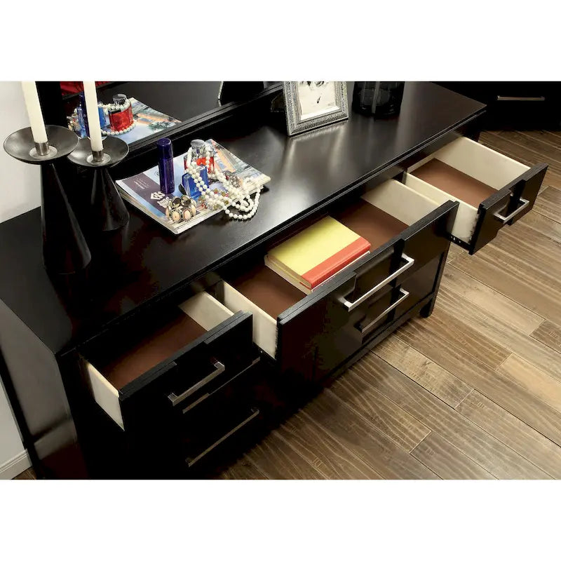 Commode et miroir contemporains 7 tiroirs en bois 2 pièces