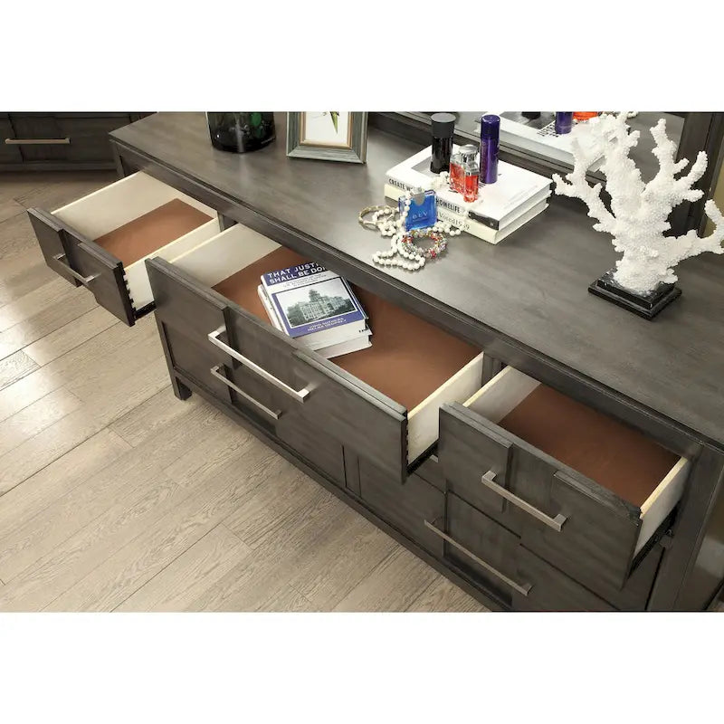 Commode et miroir contemporains 7 tiroirs en bois 2 pièces