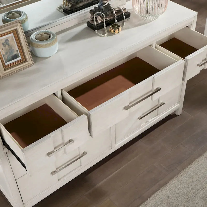 Commode et miroir contemporains 7 tiroirs en bois 2 pièces