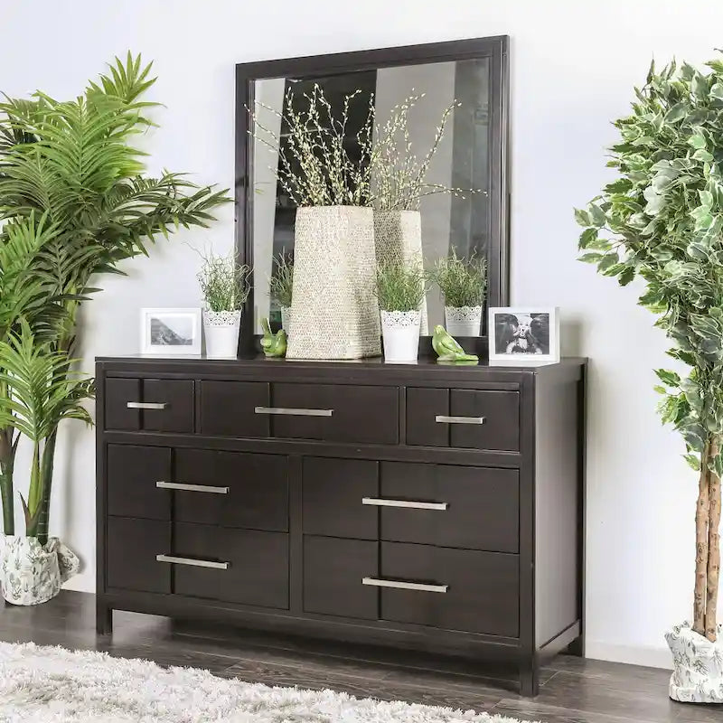 Commode et miroir contemporains 7 tiroirs en bois 2 pièces