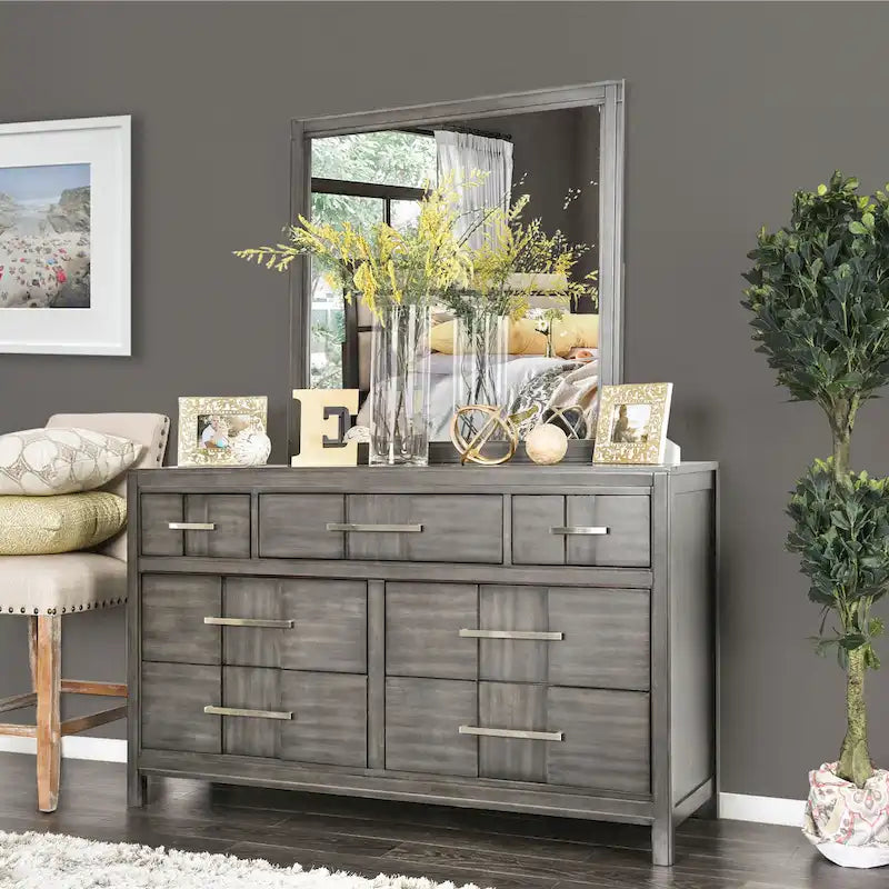 Commode et miroir contemporains 7 tiroirs en bois 2 pièces