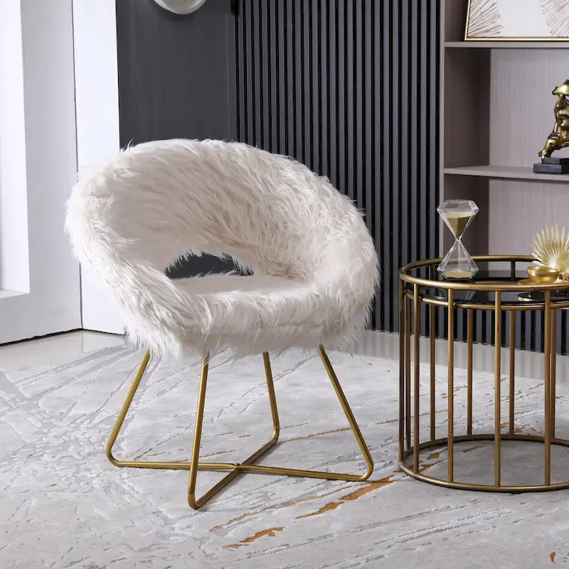 Fauteuil d'appoint en fausse fourrure, blanc