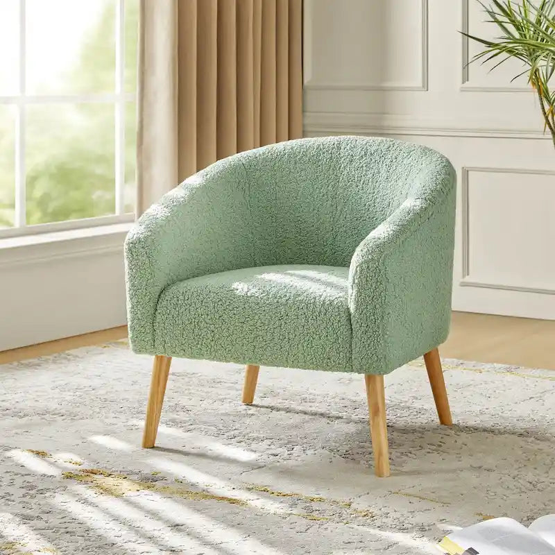 Fauteuil moderne en bouclette 31W avec pieds en bois massif