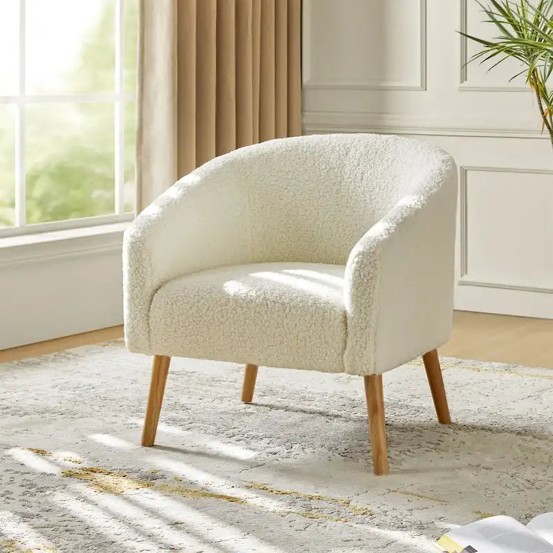 Fauteuil moderne en bouclette 31W avec pieds en bois massif